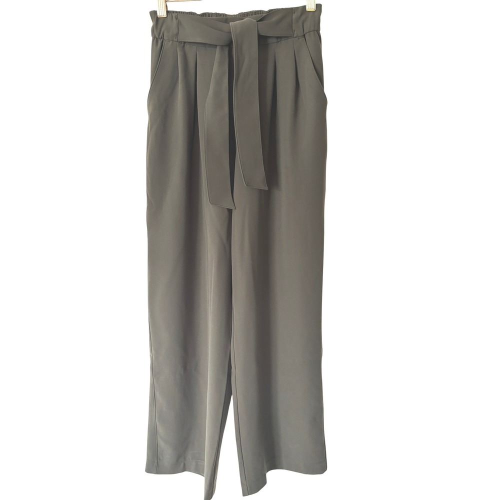 Lululemon Pants Women Size 4 Green Noir Crop Wide Leg Paperbag Waist Tie Belt